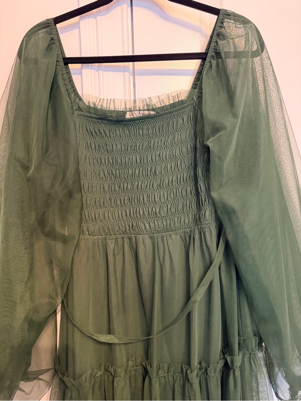 Baltic Born Olive Green Sheer Puff-Sleeve Maxi Dress